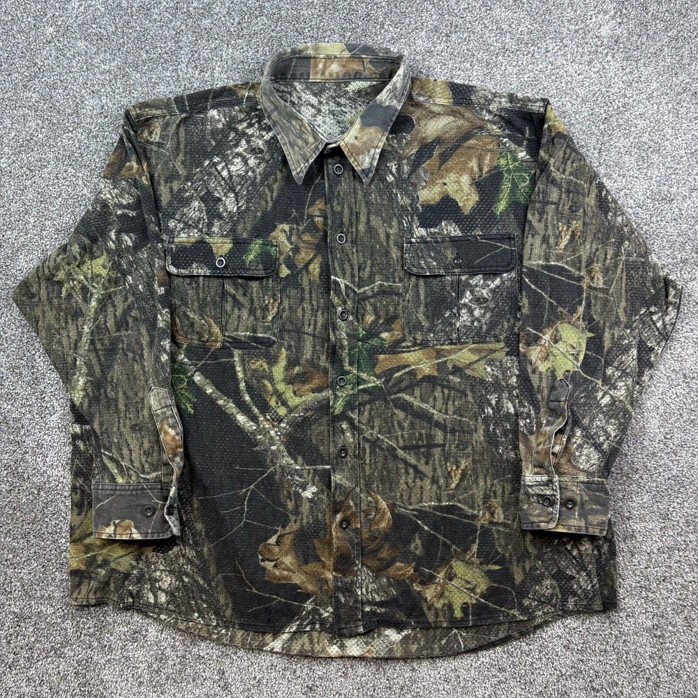 Vintage Realtree Camo Shirt Mens 2XL Green Mesh Perforated‎ Button Up Hunting
